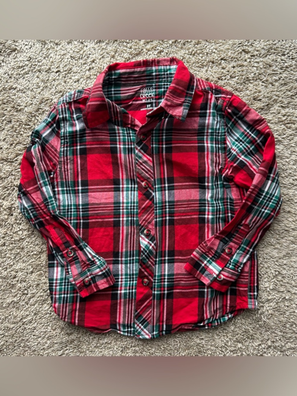 3T Falls Creek Kids Red Green Plaid Button Down Shirt